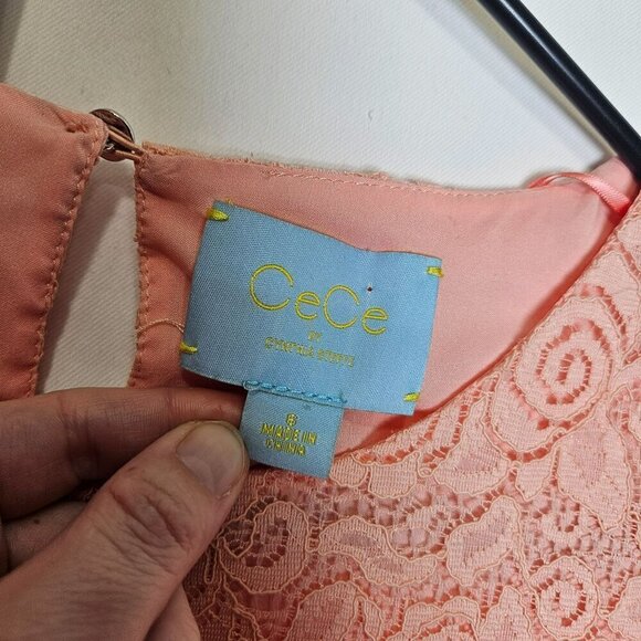 CeCe By Cynthia Steffe Pink Lace Dress Lined Short‎ Sleeve NO Pockets Size 6 - Picture 3 of 10